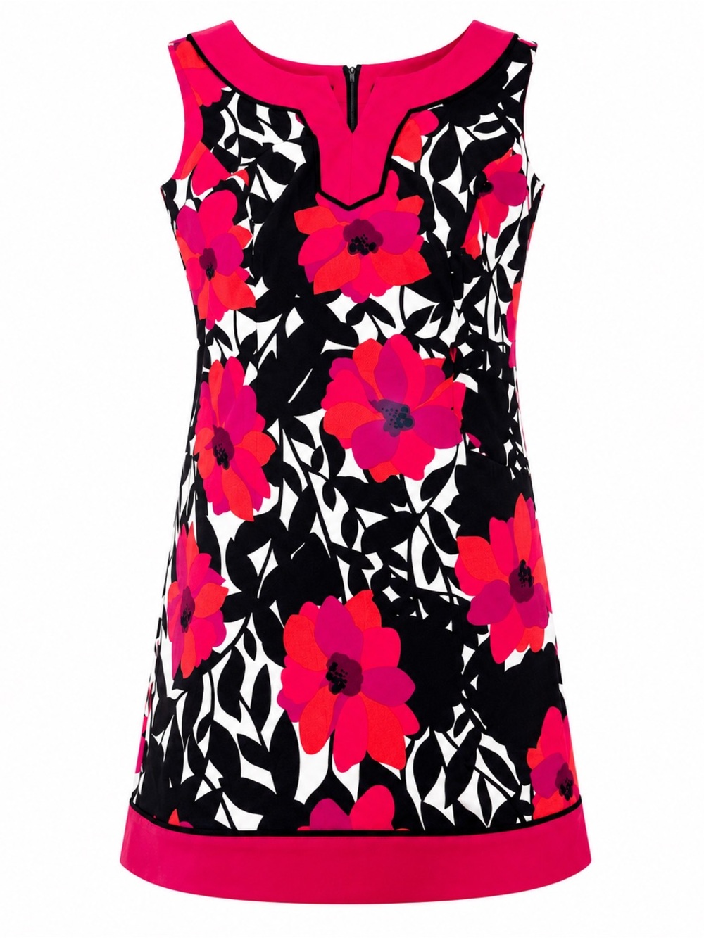 AGB Hot Pink Black White Floral Shift Dress